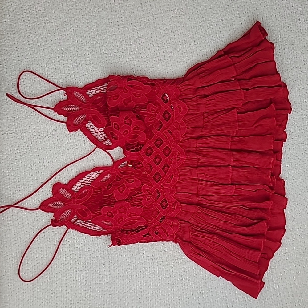 Free People Adella Peplum Cami Lace Ruffled Tank Blouse/Top in Red - NWT - Picture 10 of 17